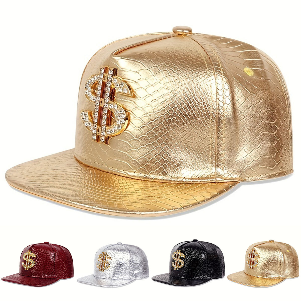 Snapback Hat Flat - Skórzana Metaliczna Czapka Bejsbolówka z Znakiem