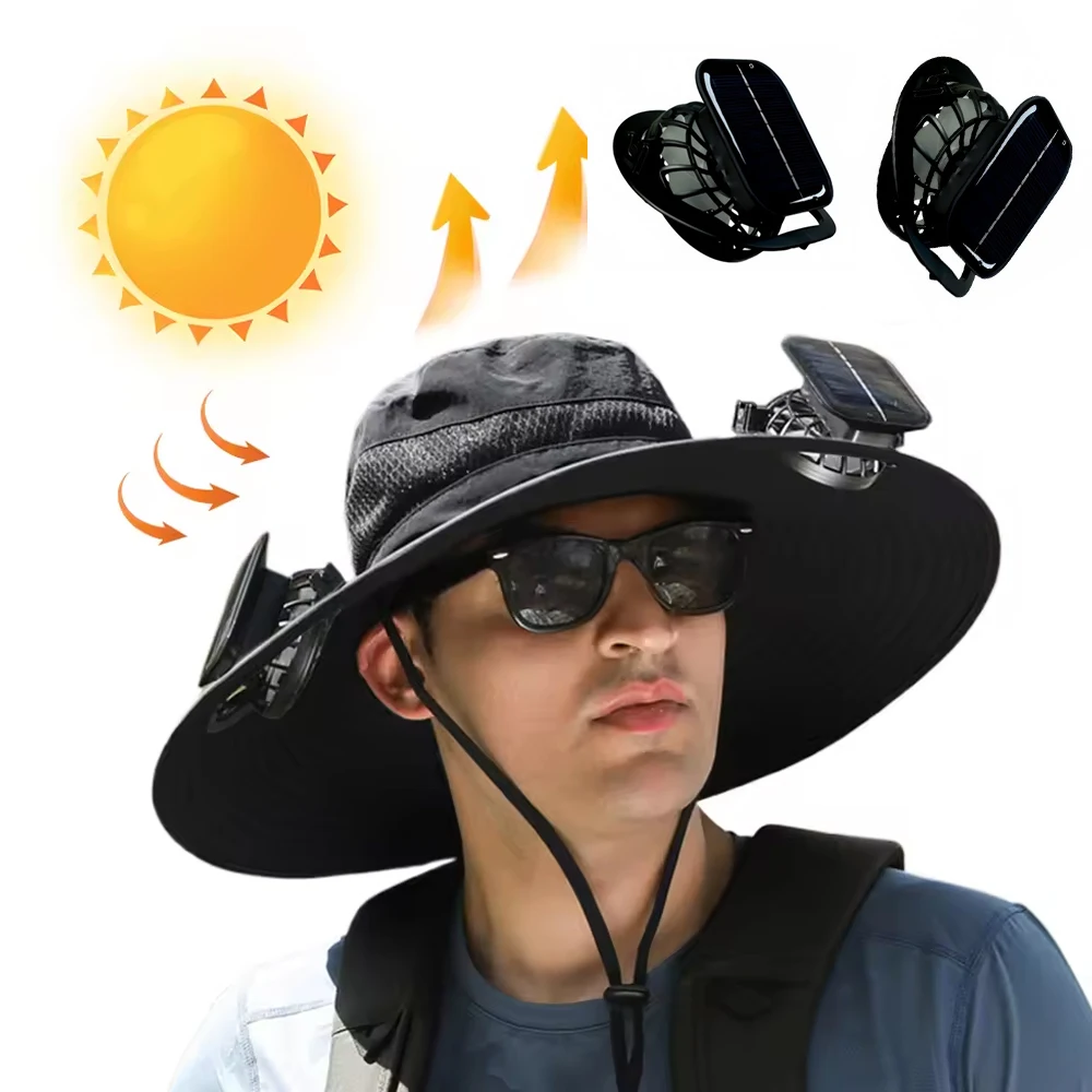 Bucket Hat Cotton - Czapka wędkarska z wentylatorem solarnym, czapka